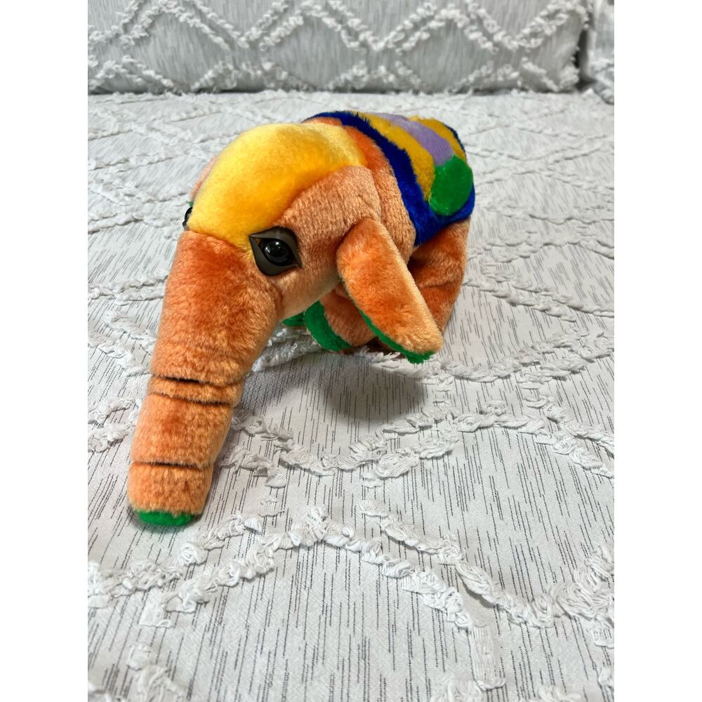 Vintage ELKO Rainbow Multi Colored Elephant Ant Eater Stuffed Animal Plush RARE